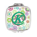 Carolines Treasures Letter K Flowers Pink Teal Green Initial Compact Mirror CJ2011-KSCM